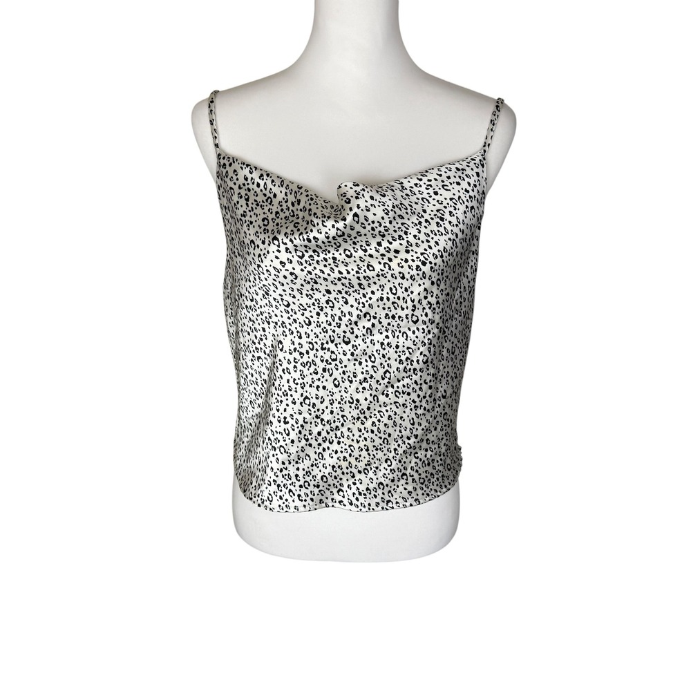 Blue Jasmine Womens Leopard Print Cowl Neck Satin Camisole Top White Black L